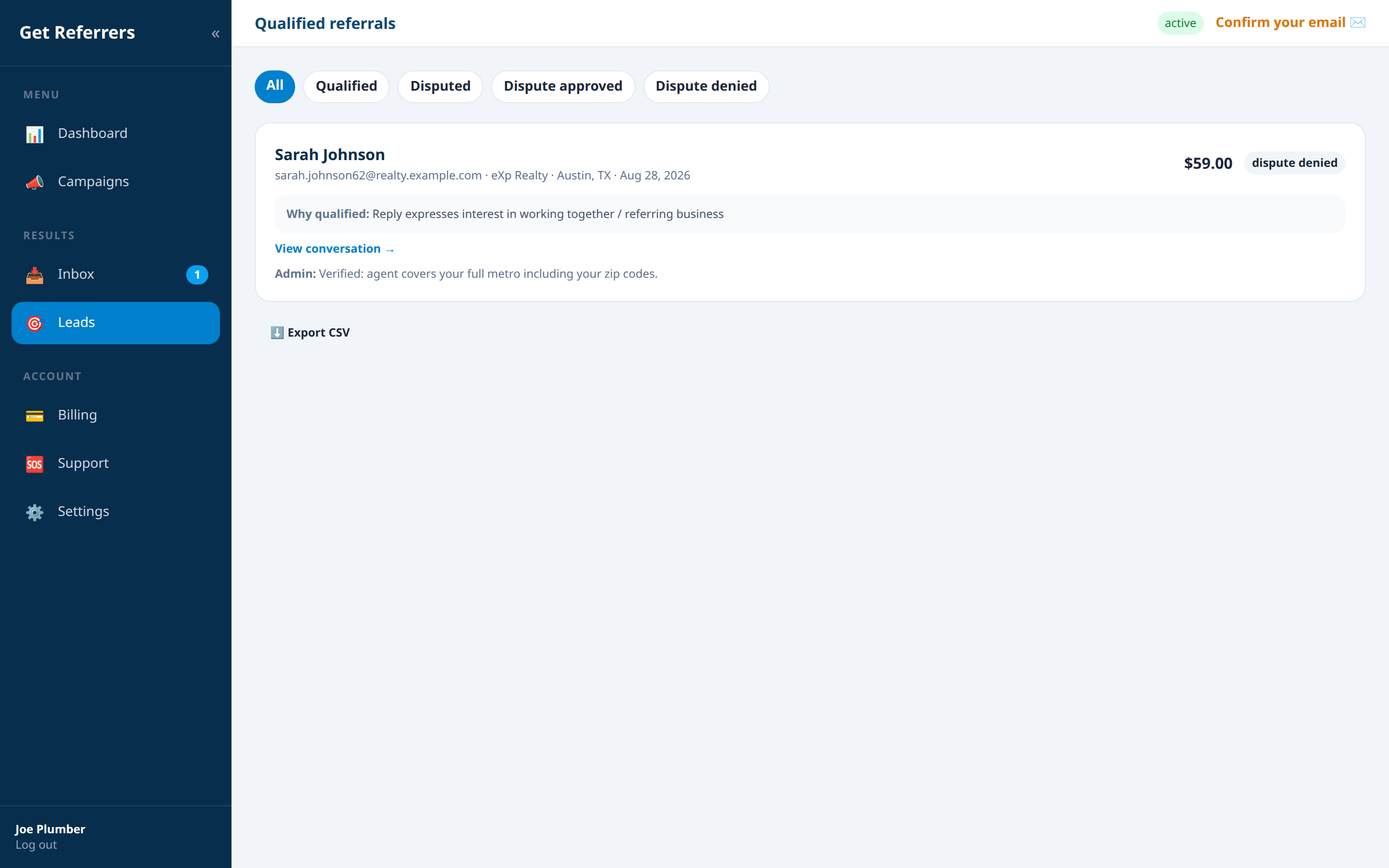 11. Qualified referrals — Get Referrers platform screenshot