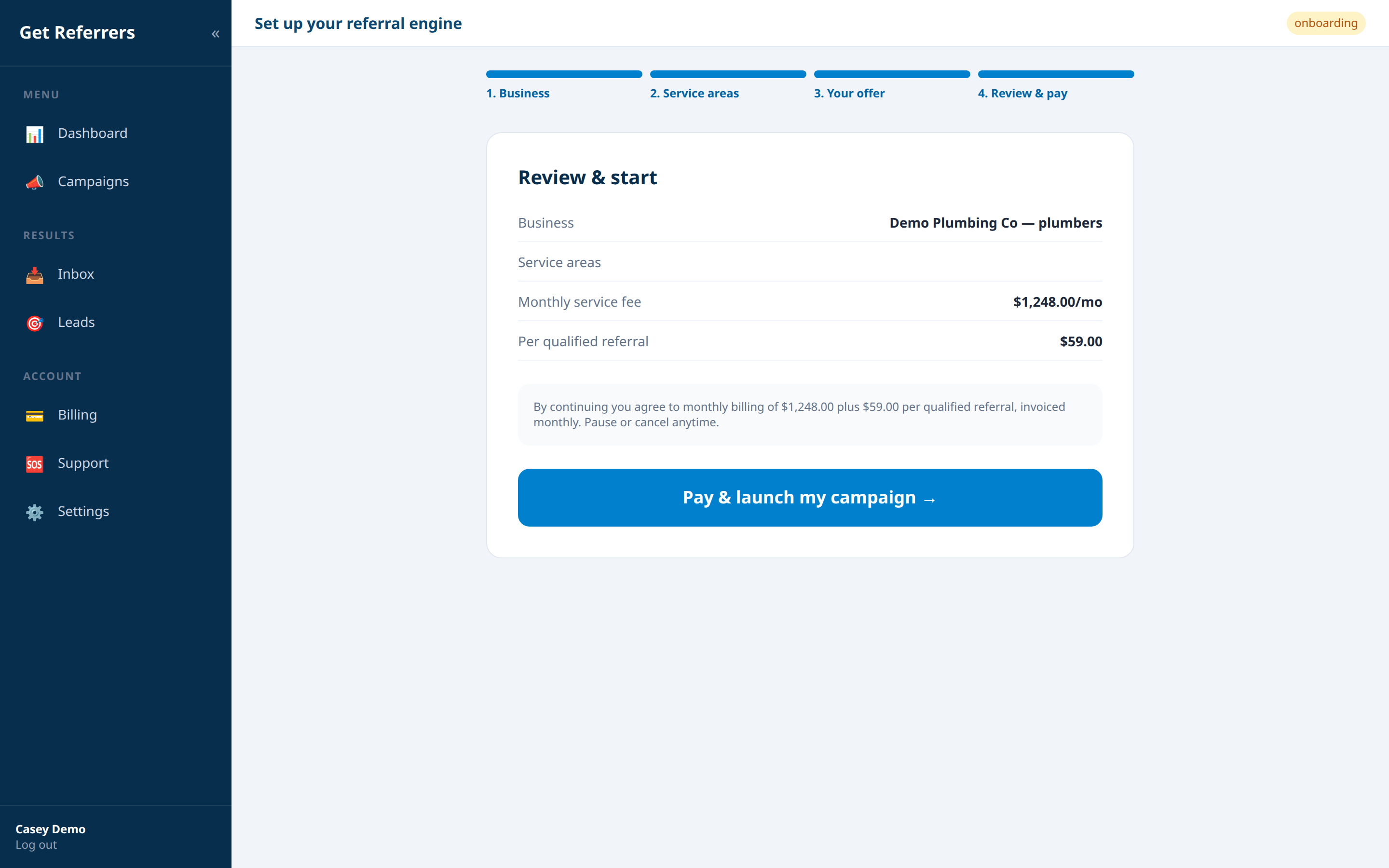 4. Review & checkout — Get Referrers platform screenshot